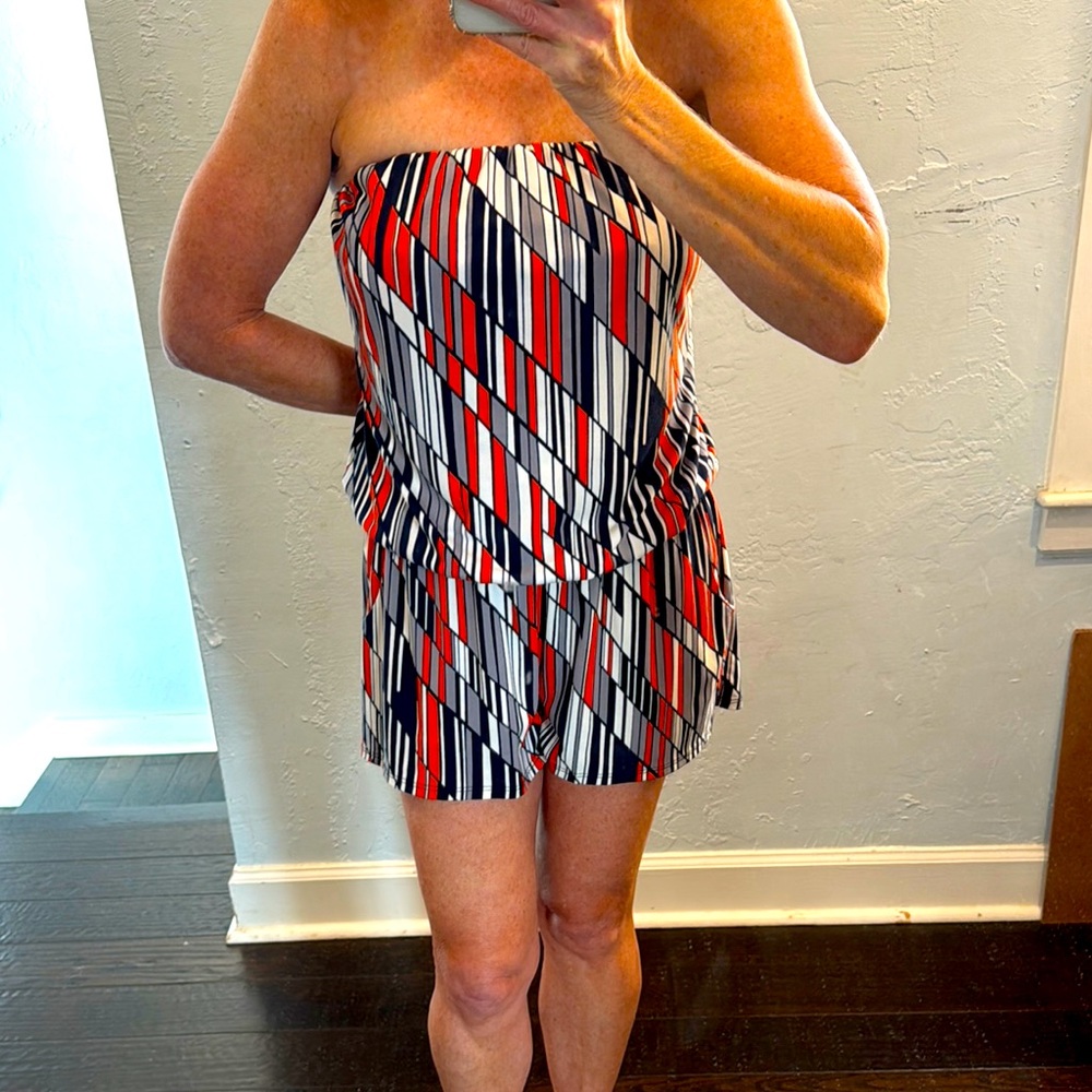 S-Twelve Striped Strapless Romper – Size Small